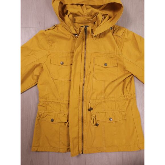 Shinestar XL Mustard Yellow Utility Cotton Jacket with Hoodie Full Zip - Picture 4 of 15